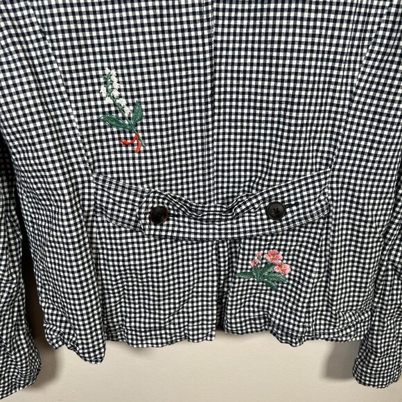Sundance Tansy Gingham Floral Blazer Jacket Size Small Blue Linen Embroidery - Picture 9 of 11
